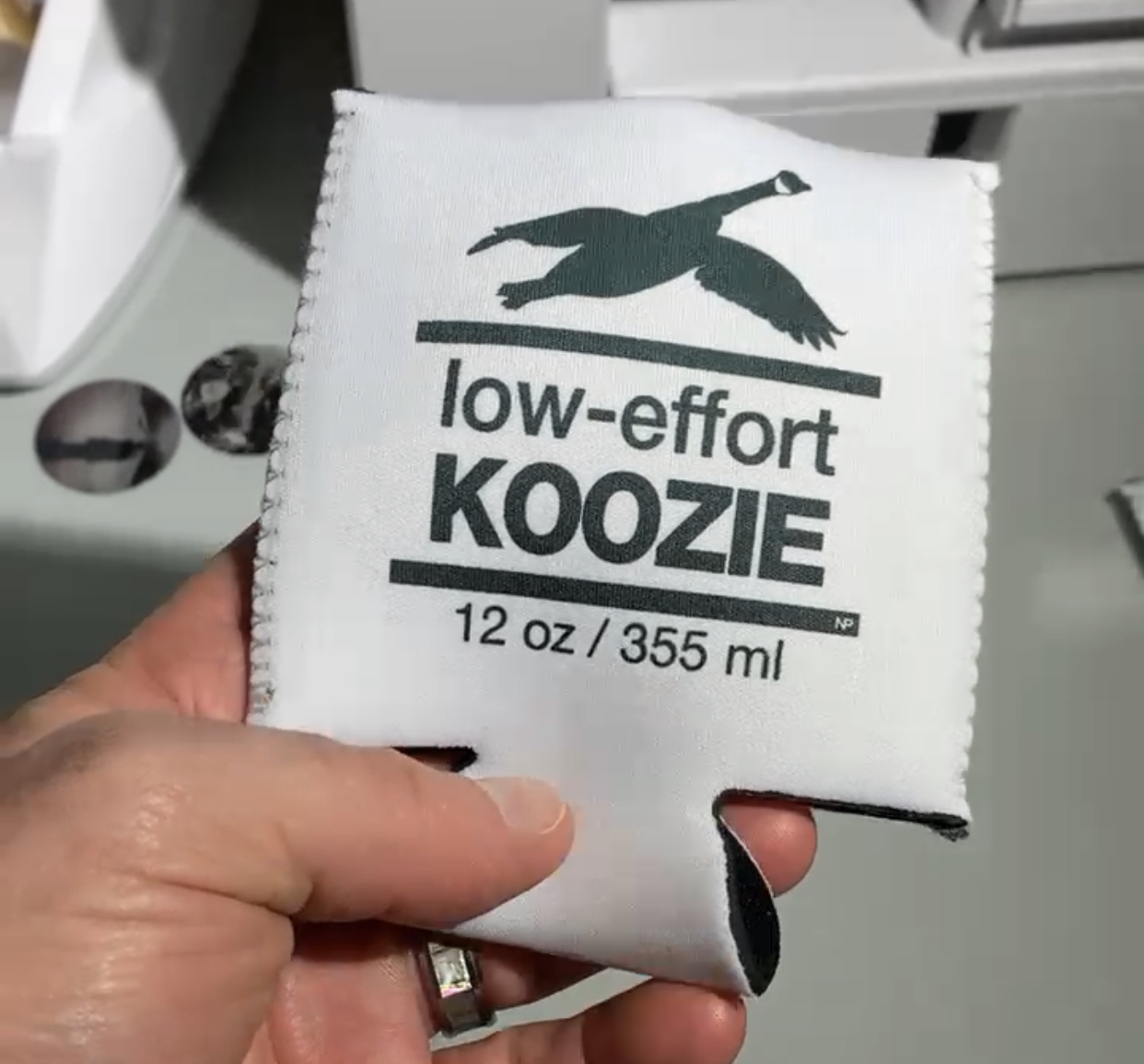 12 oz Low-effort Goose Koozie - Single in Hand