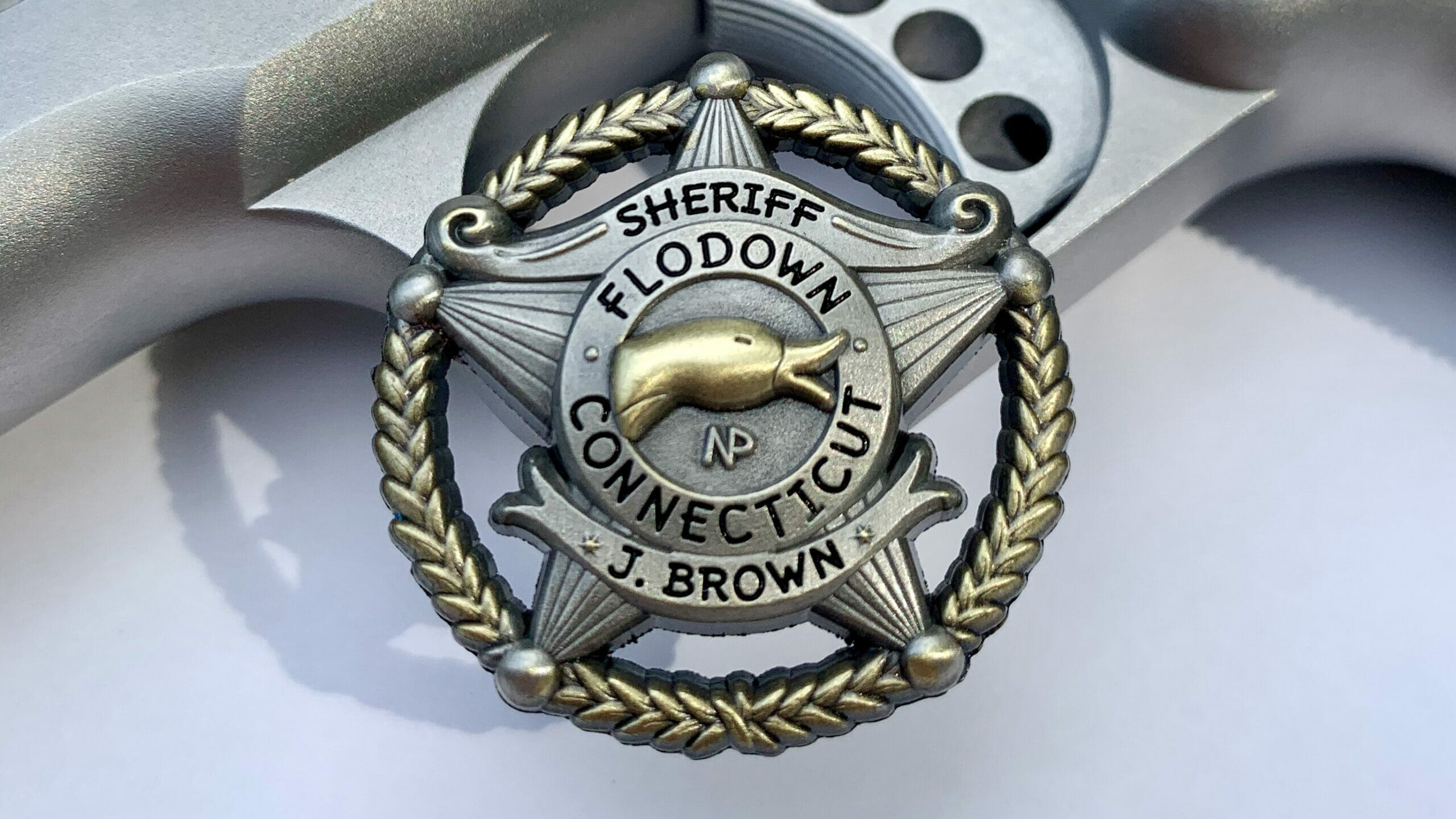 Antique Flodown Sheriff Badge in Silver with Gold